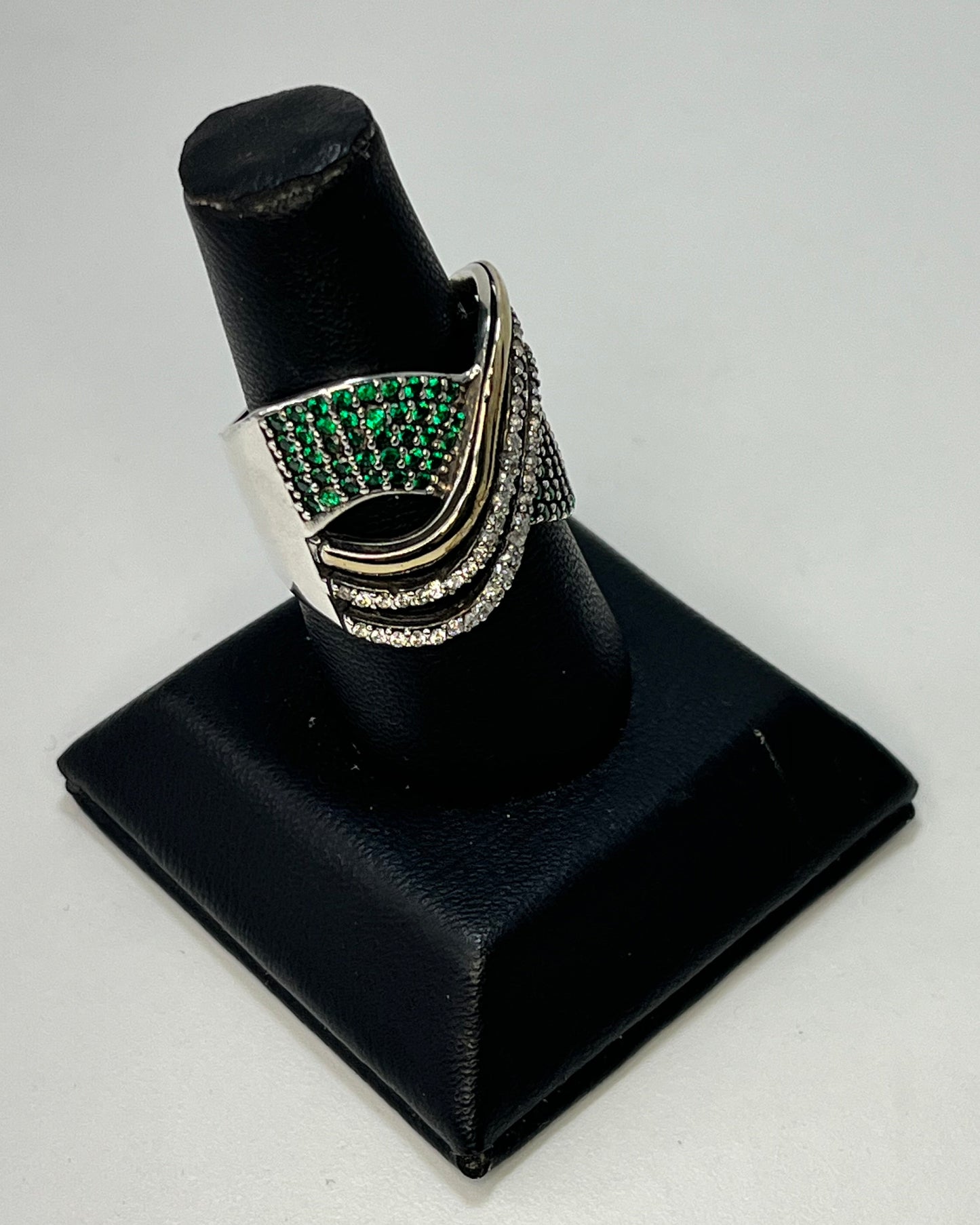 Anillo Cóctel Ola Verde Oro-Plata