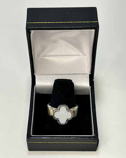 White Flower Band Ring Gold-Silver