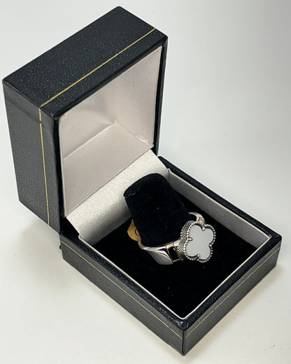 White Flower Band Ring Gold-Silver