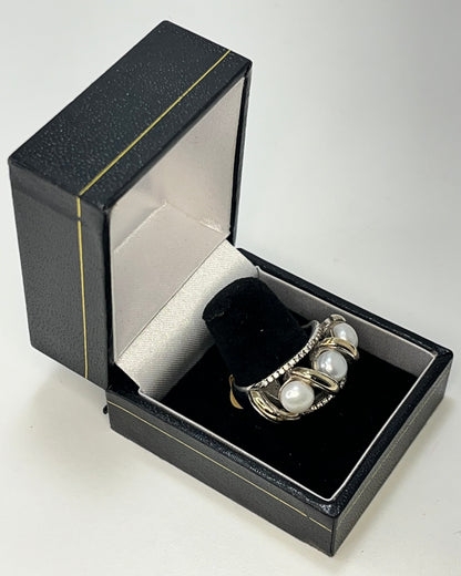Triple Pearl Cocktail Ring Gold-Silver