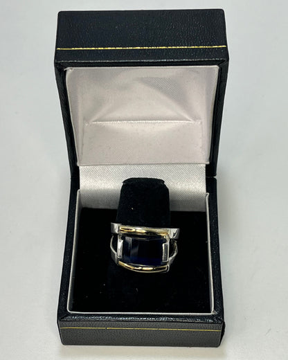 Tilted Navy Blue Crystal Ring Gold-Silver