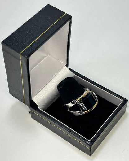 Tilted Navy Blue Crystal Ring Gold-Silver