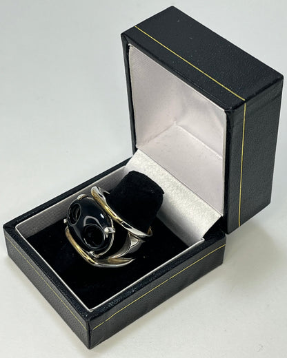 Black Button Cocktail Ring Gold-Silver