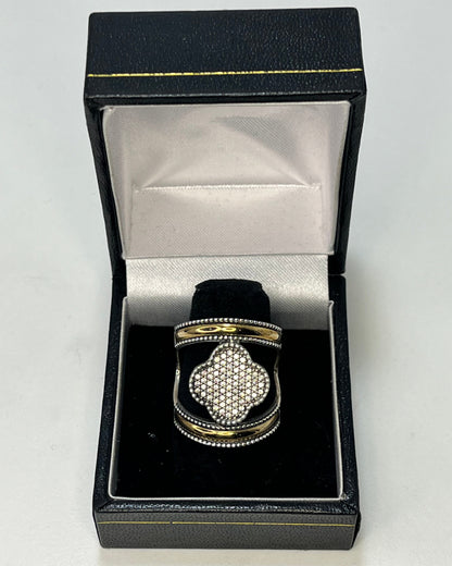 Bordered Flower Cocktail Ring Gold-Silver