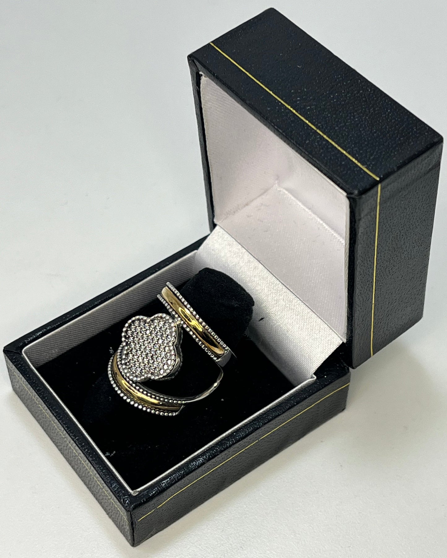 Anillo Cóctel Flor Bordeada Oro-Plata