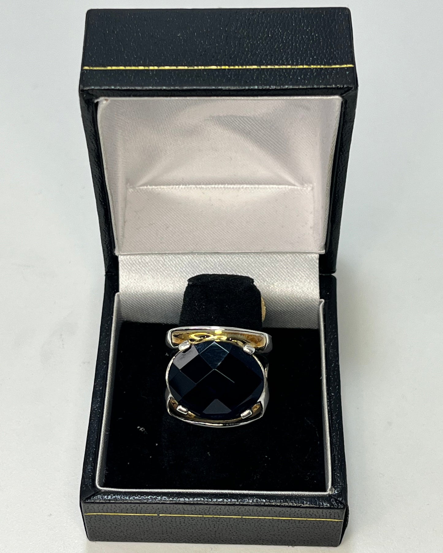 Anillo Cóctel Cristal Ovalado Doble Banda Oro-Plata