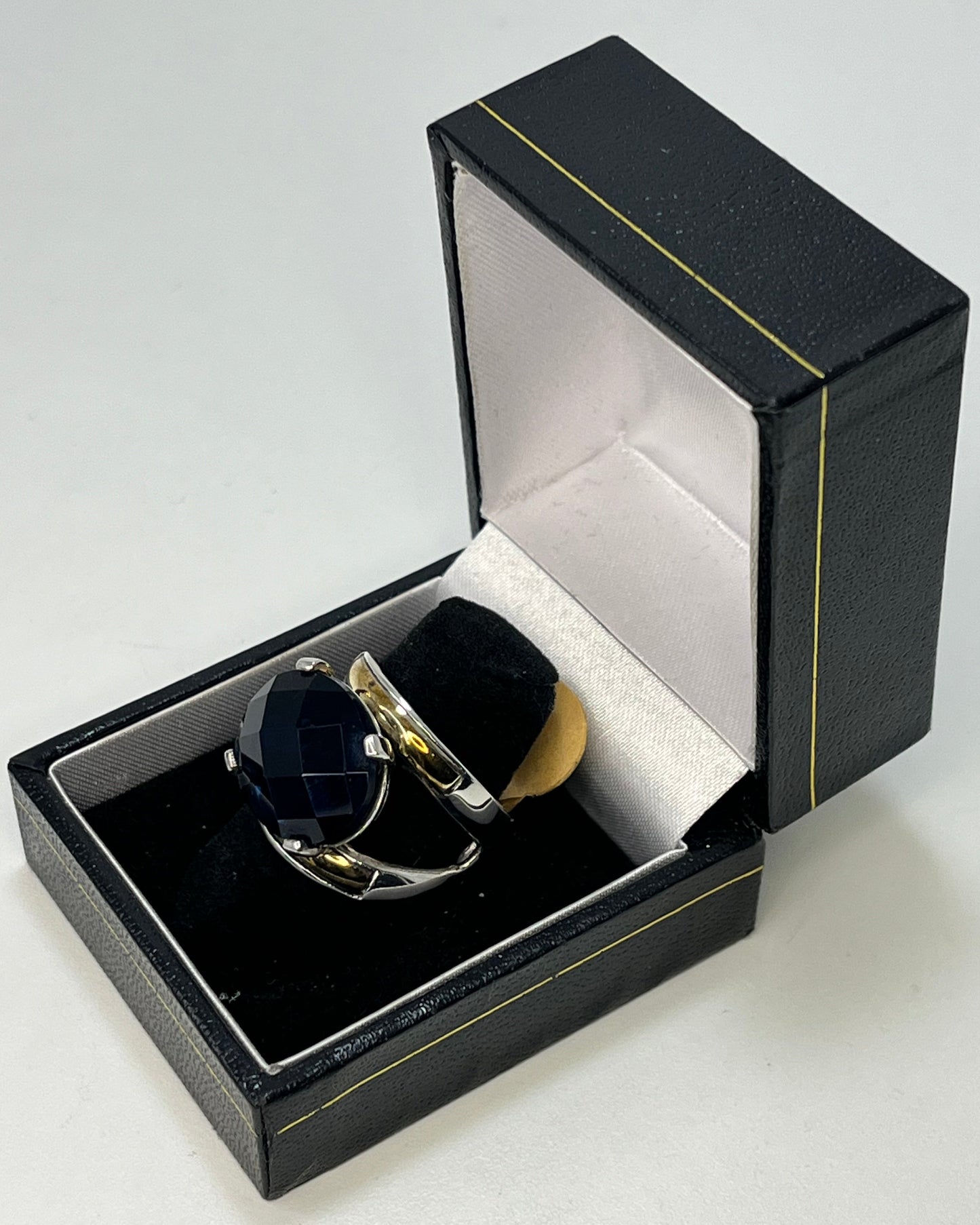 Anillo Cóctel Cristal Ovalado Doble Banda Oro-Plata