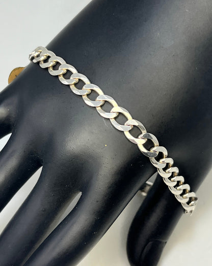 Shiny Cut Cuban Link Bracelet Silver 925 - 9 inch