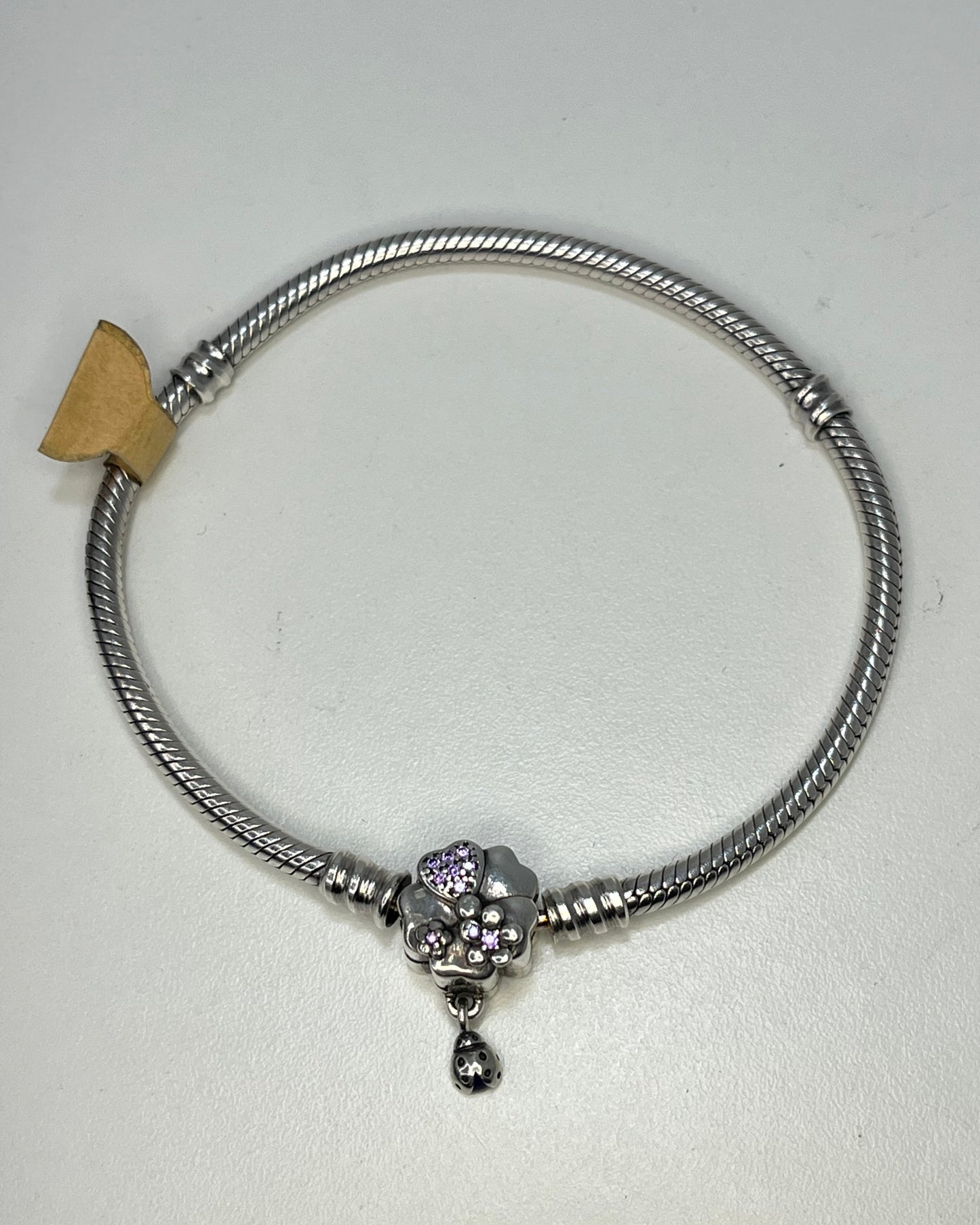 Pulsera Culebra Flor y Mariquita Plata 925