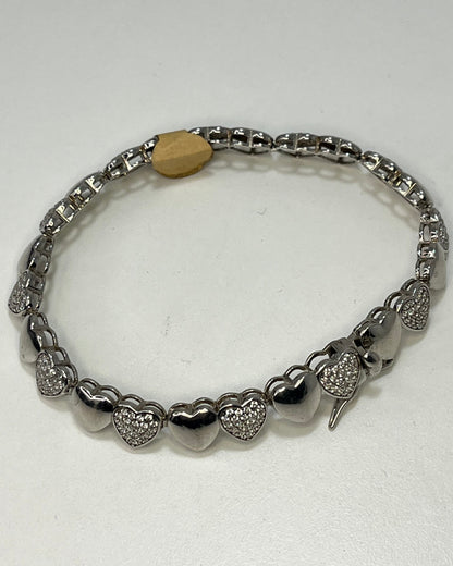 Heart Link Tennis Bracelet Silver 925