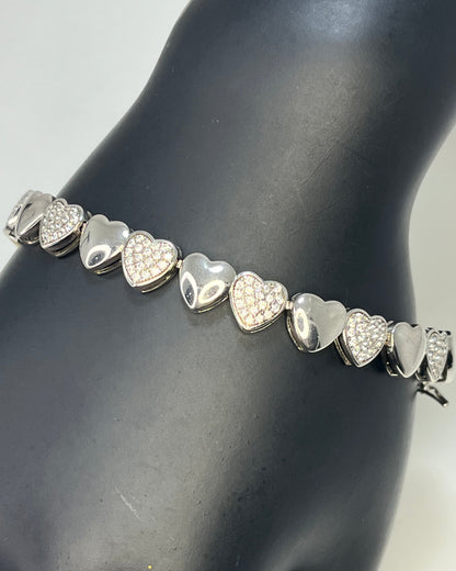 Heart Link Tennis Bracelet Silver 925