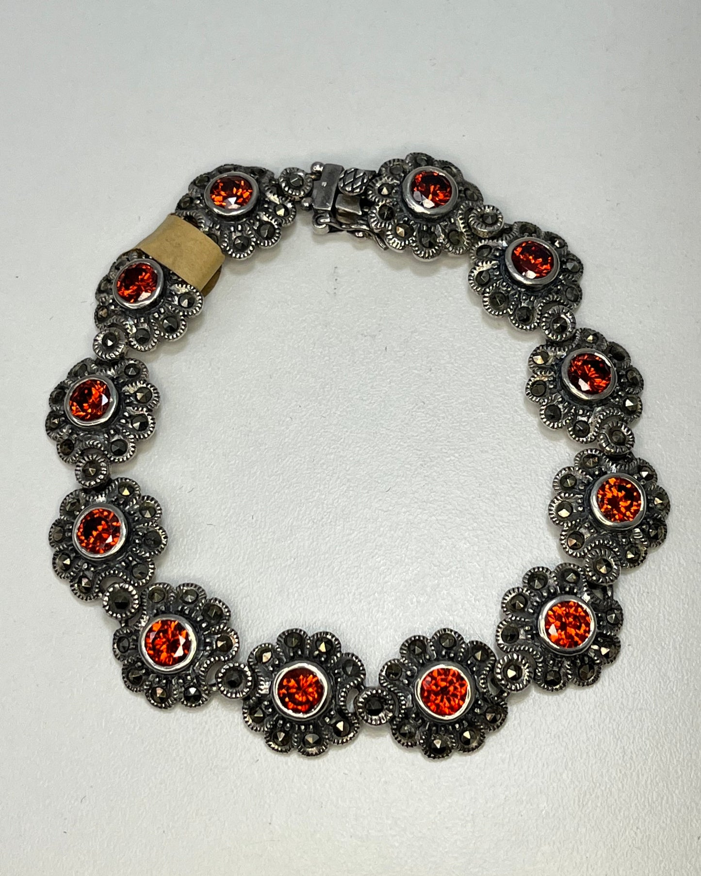 Pulsera Flores Roja Marquesita Plata 925