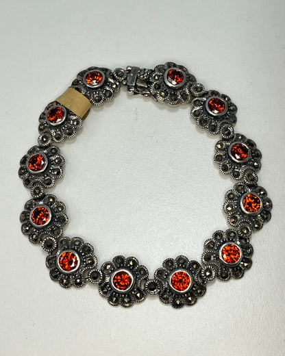 Red Flower Marquise Bracelet Silver 925