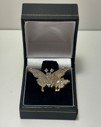 Doble Mariposa Anillo Cóctel Ajustable Cover Gold