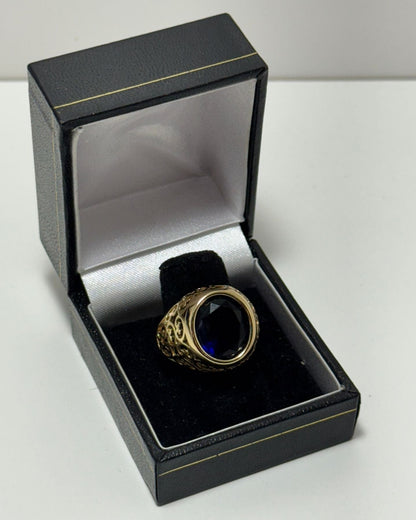 Piedra CC Azul Marino Anillo Cóctel Cover Gold