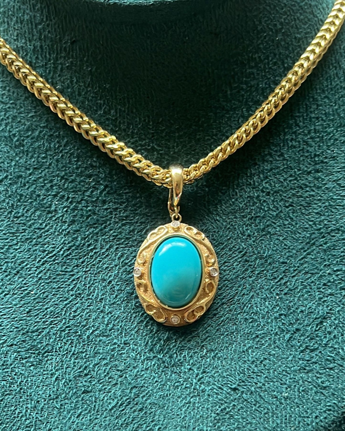 Colgante Turquesa y Diamantes Naturales Oro 14K