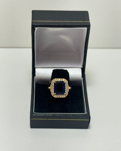 Piedra Cristal Azul Marino Anillo Cóctel Cover Gold Rosado